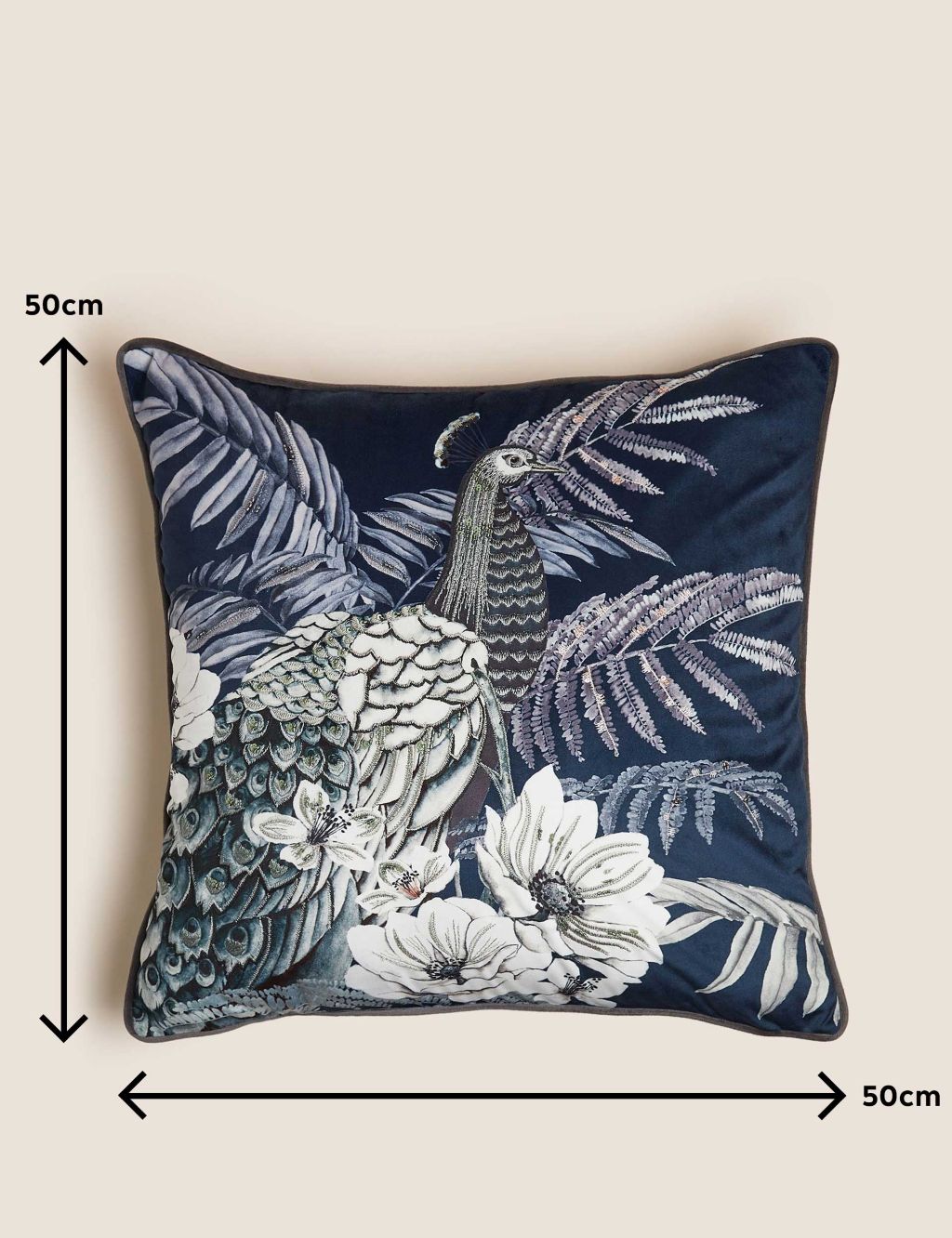 Velvet Embroidered Peacock Cushion 5 of 7