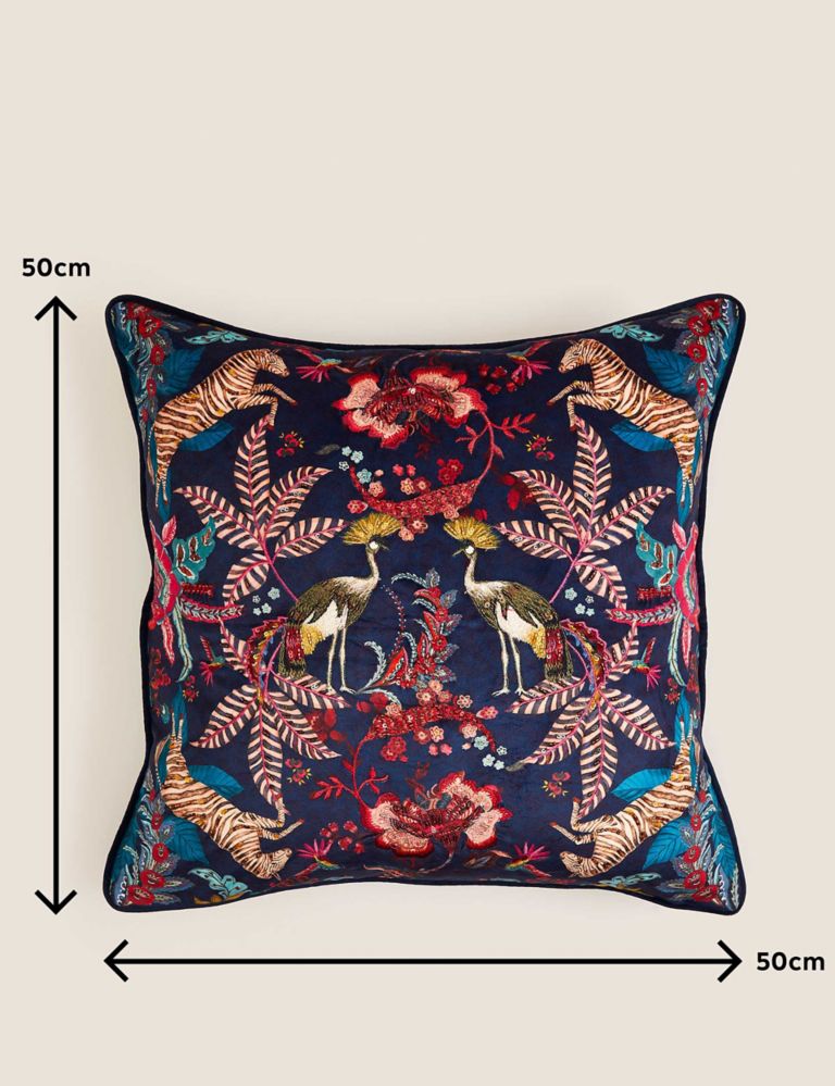 Velvet Exotic Bird Embellished Cushion 6 of 6