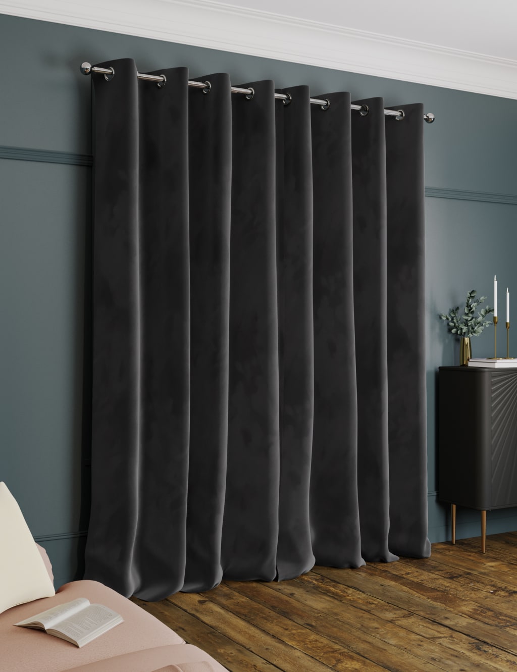 Velvet Eyelet Thermal Curtains M&S Collection M&S