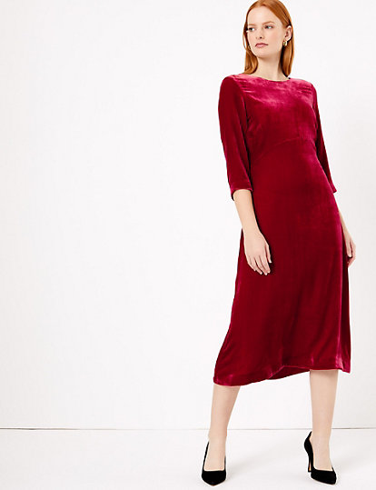 Velvet Fit ☀ Flare Midi Dress with Silk ...