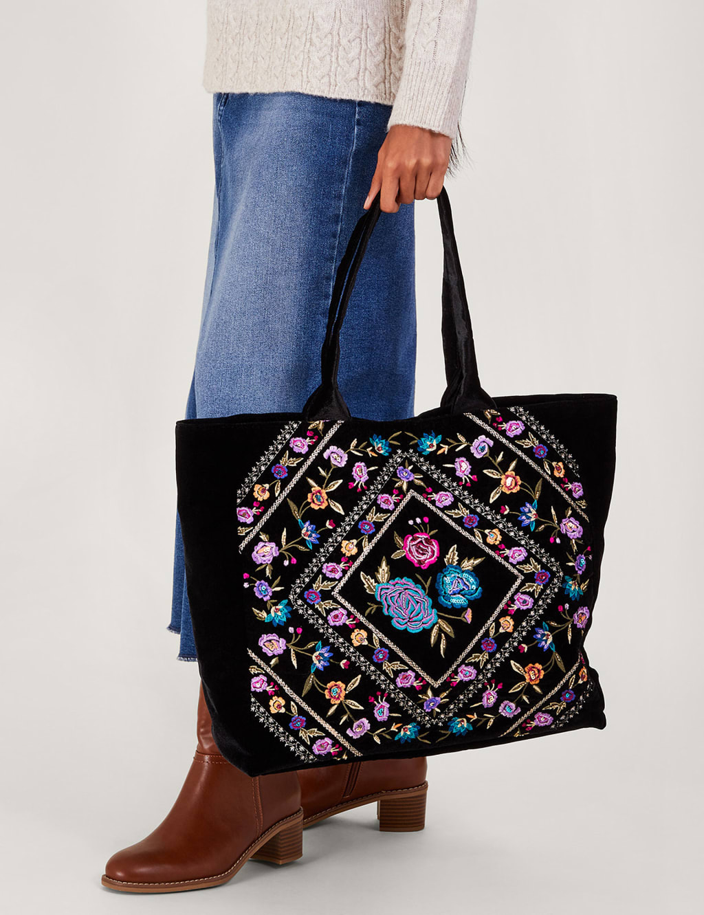 Embroidered Canvas Tote - Sprinkled With Pink