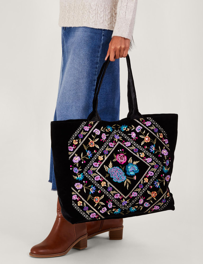 Velvet Floral Embroidered Tote Bag | Monsoon | M&S