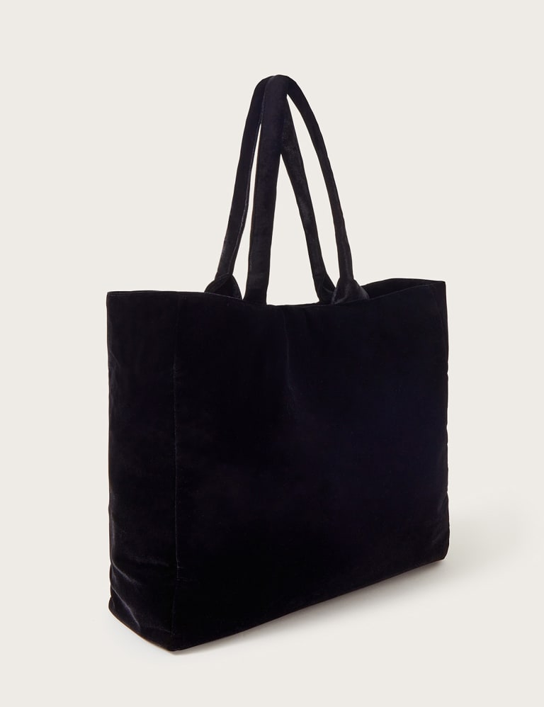 Black velvet tote bag top