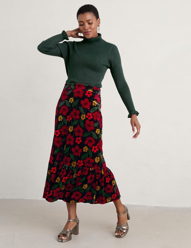 Velvet Floral Midi A-Line Skirt | Seasalt Cornwall | M&S