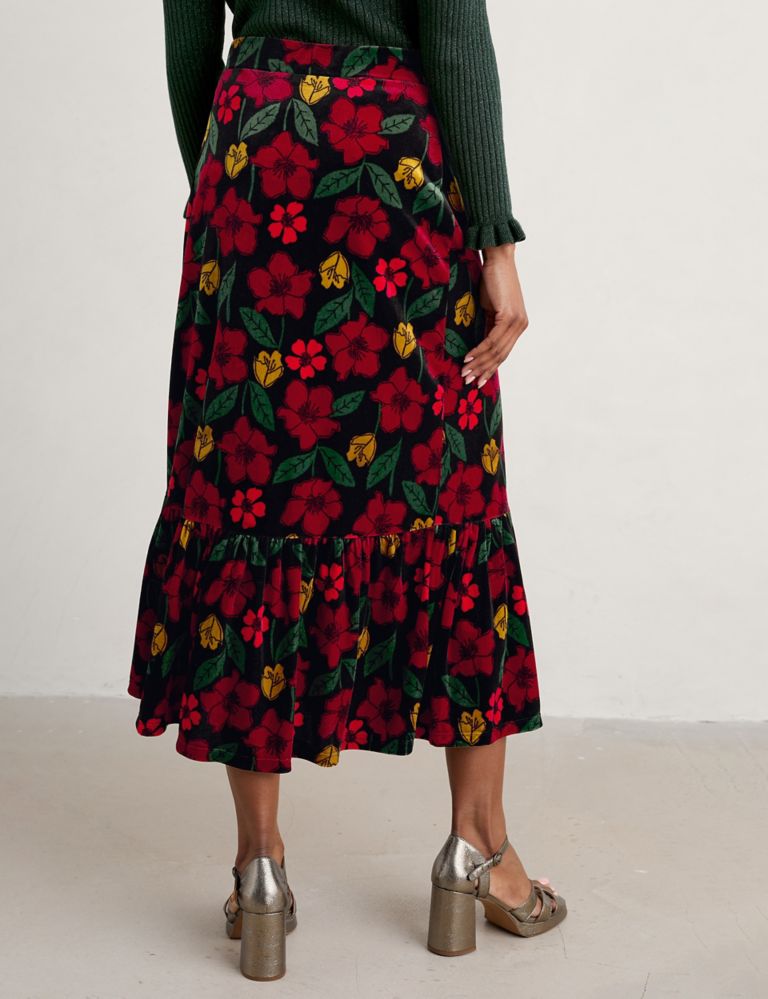 Velvet Floral Midi A-Line Skirt 4 of 5