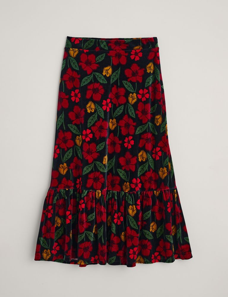 Velvet Floral Midi A-Line Skirt 2 of 5