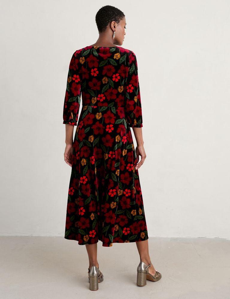 Velvet Floral Midi Waisted Dress 4 of 5