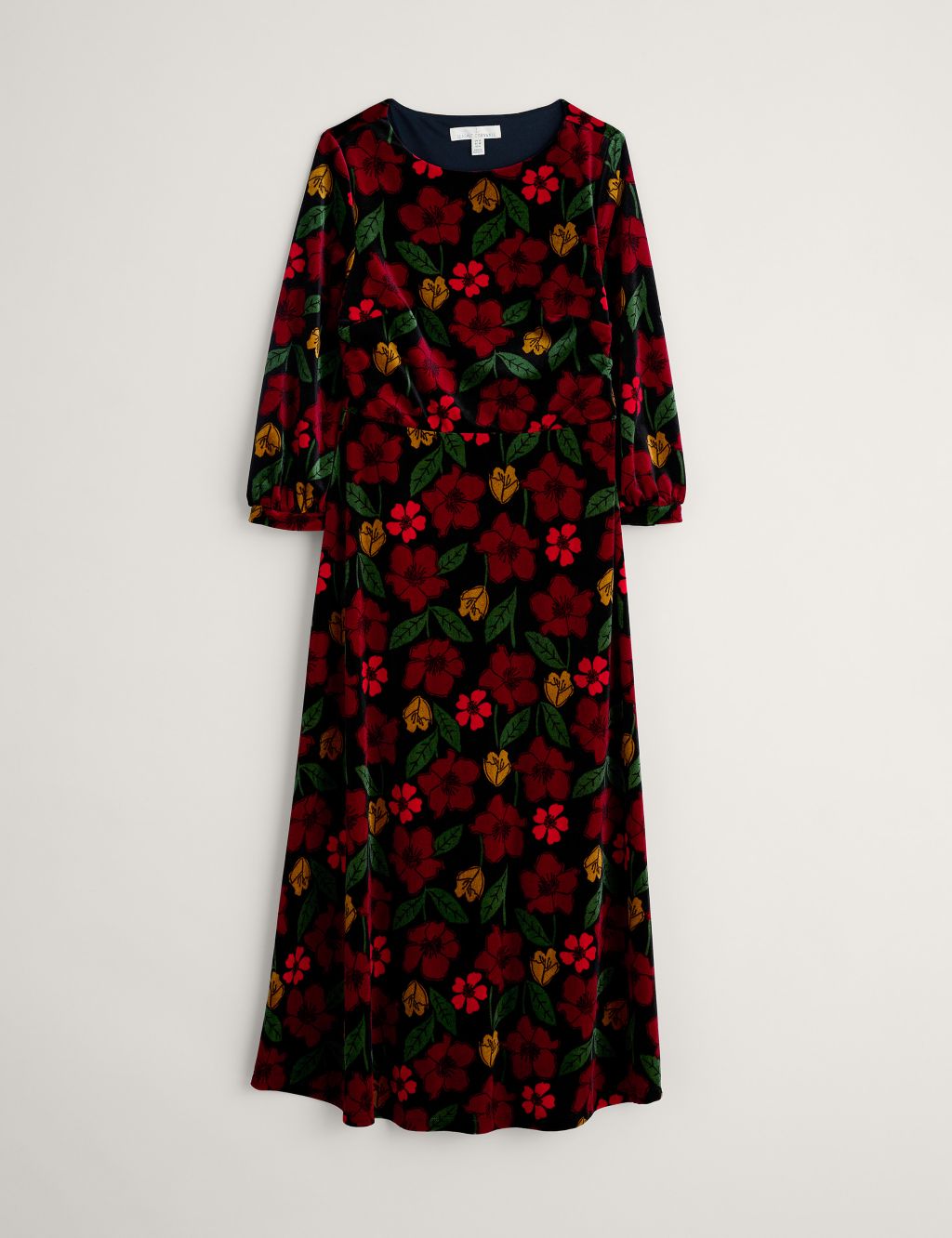 Velvet Floral Midi Waisted Dress 1 of 5
