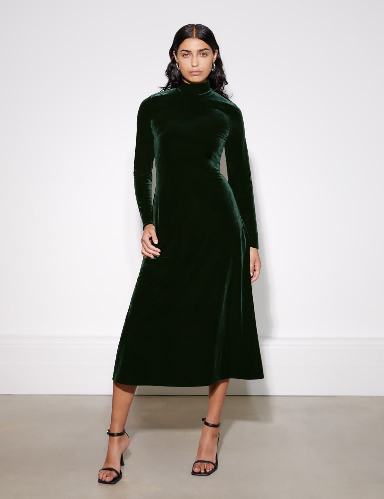 High neck velvet dress on sale
