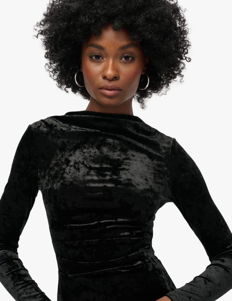 Velvet high neck bodycon dress discount