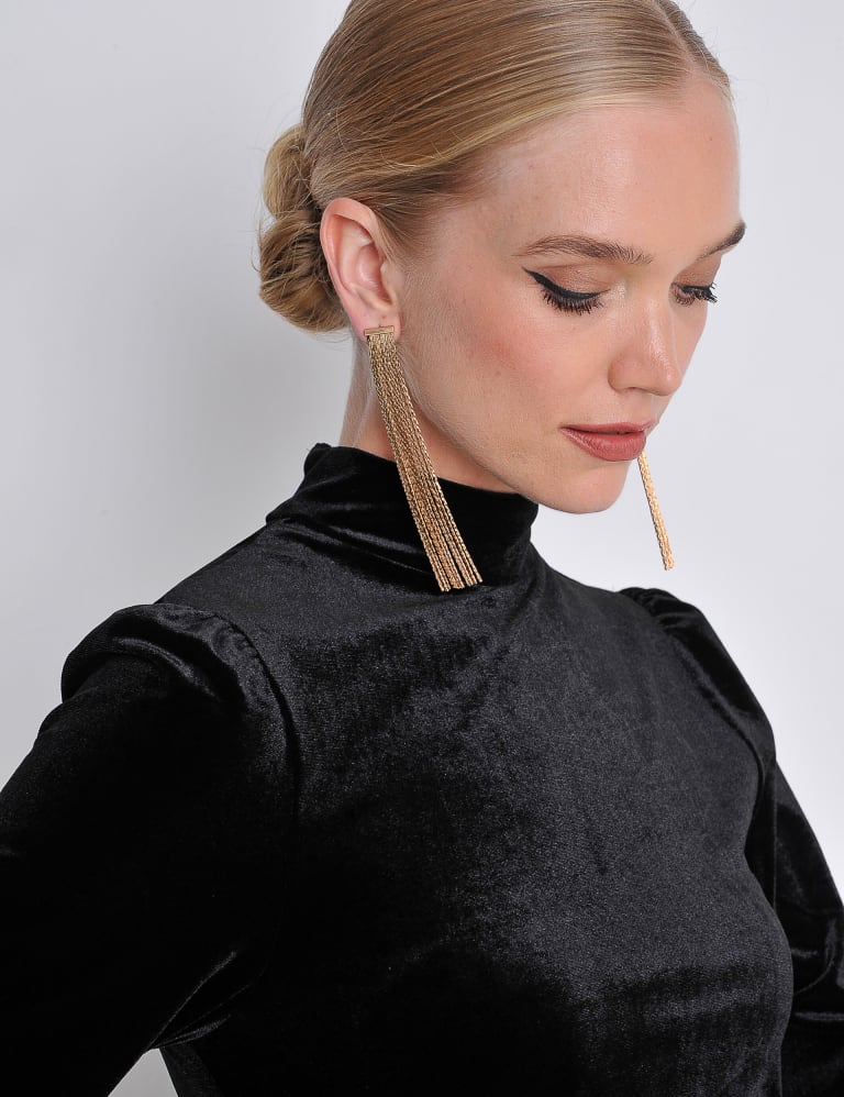High neck dress best sale earrings