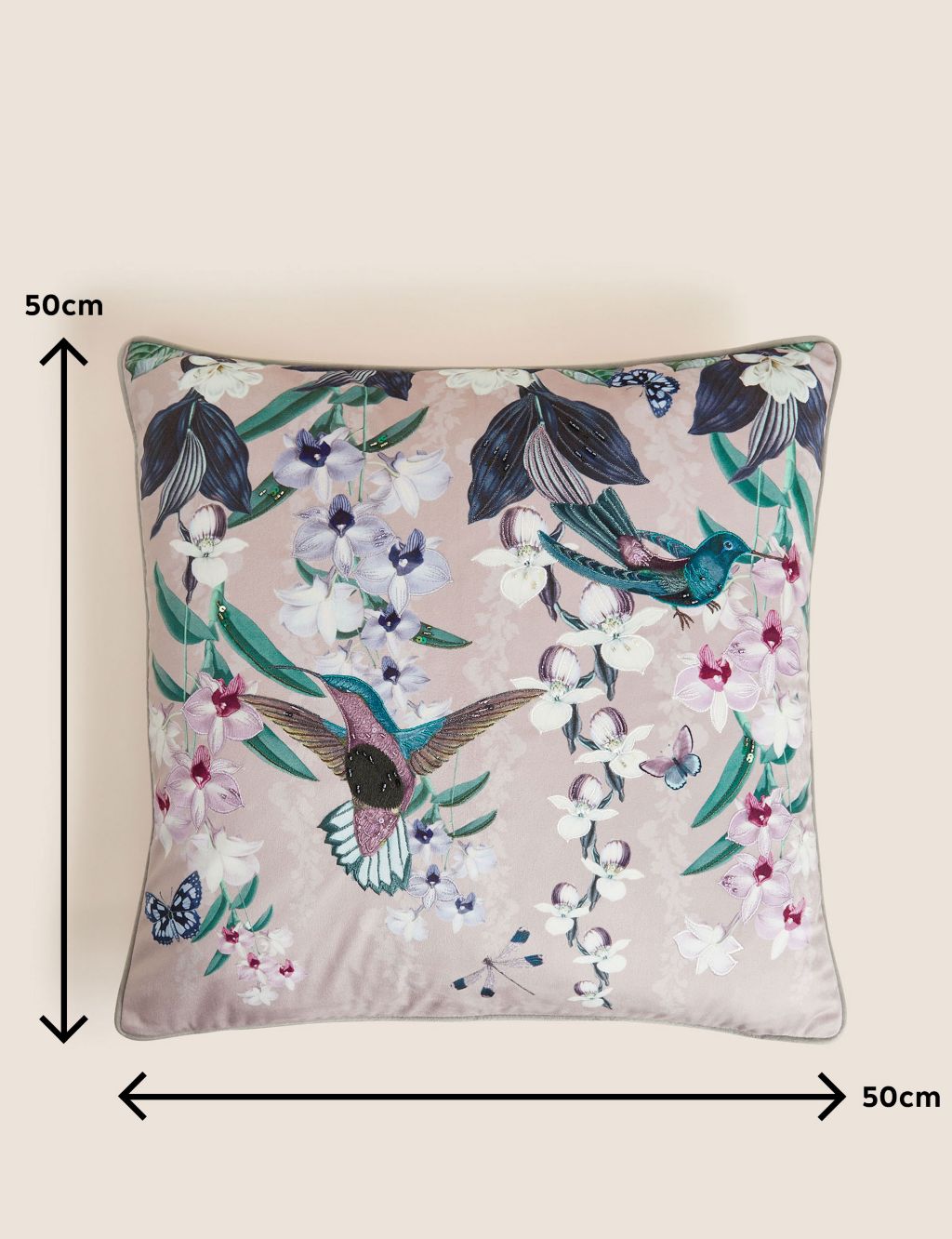 Velvet Hummingbird Embellished Cushion 6 of 6