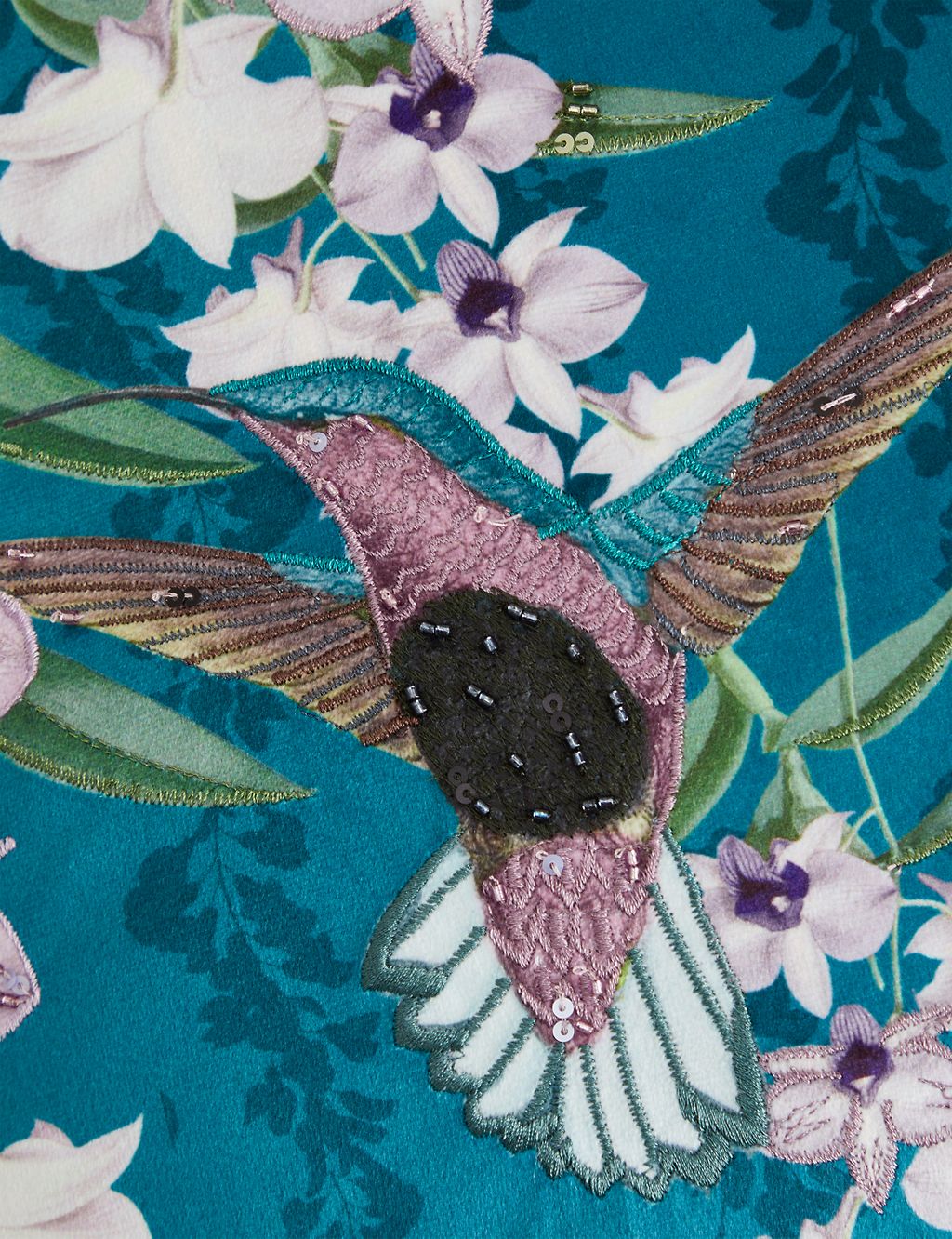 Velvet Hummingbird Embellished Cushion 2 of 4