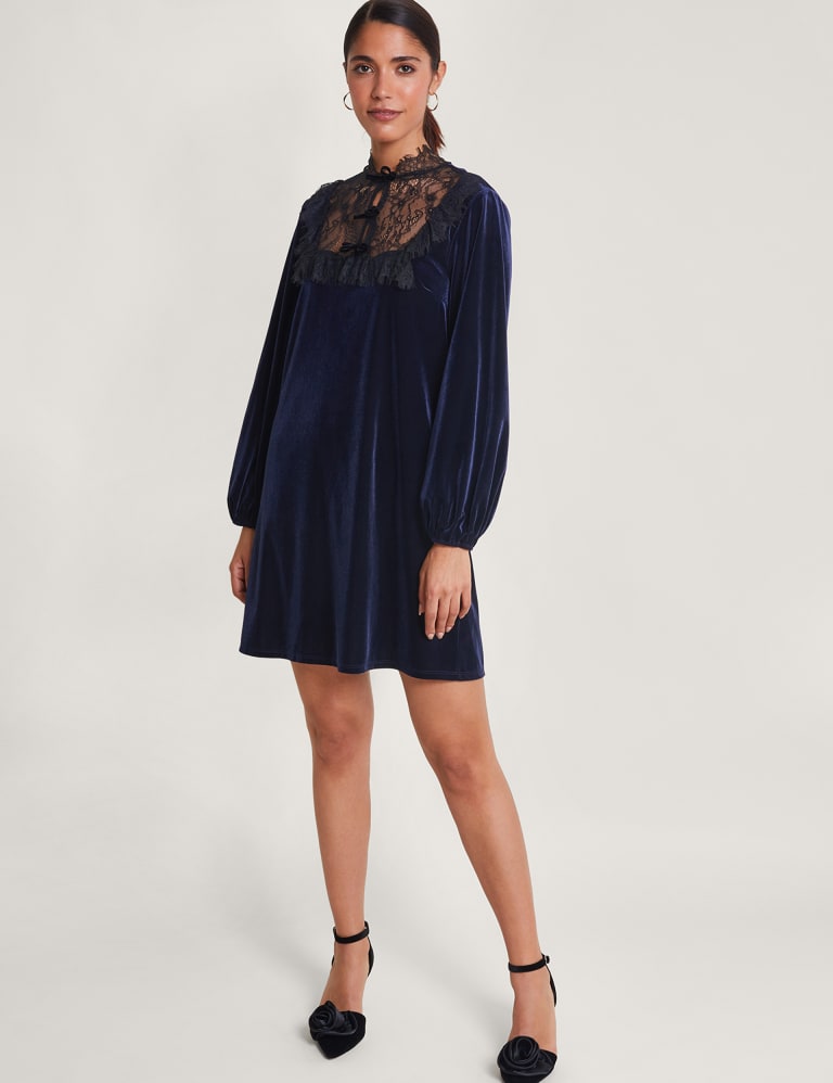 Velvet Lace High Neck Mini Shift Dress Monsoon M S