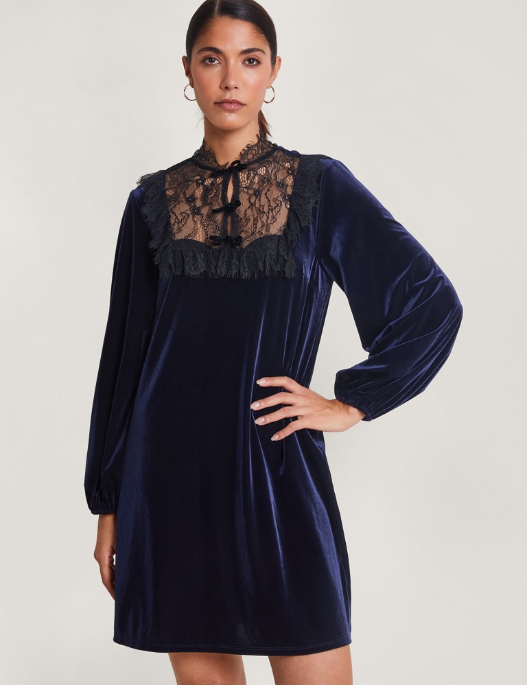 Velvet Lace High Neck Mini Shift Dress Monsoon M S
