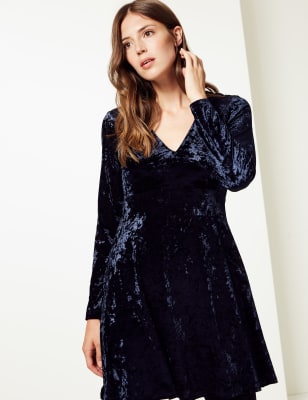 Velvet Long Sleeve Swing Dress | Mu0026S Collection | Mu0026S