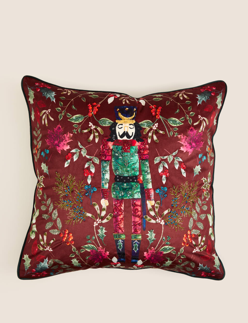 Velvet Nutcracker Embellished Cushion M&S Collection M&S