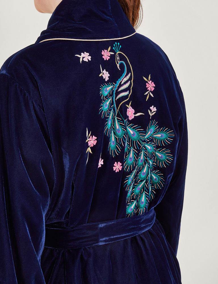 Velvet Peacock Embroidered Robe