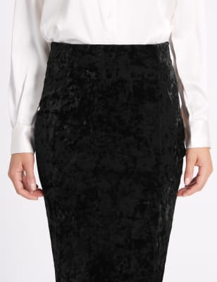 Black velour shop pencil skirt