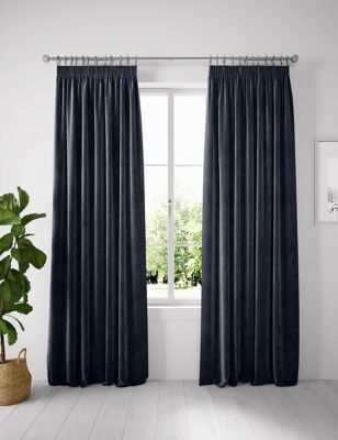 Velvet Pencil Pleat Curtain M S, Navy Blue And Gray Curtains