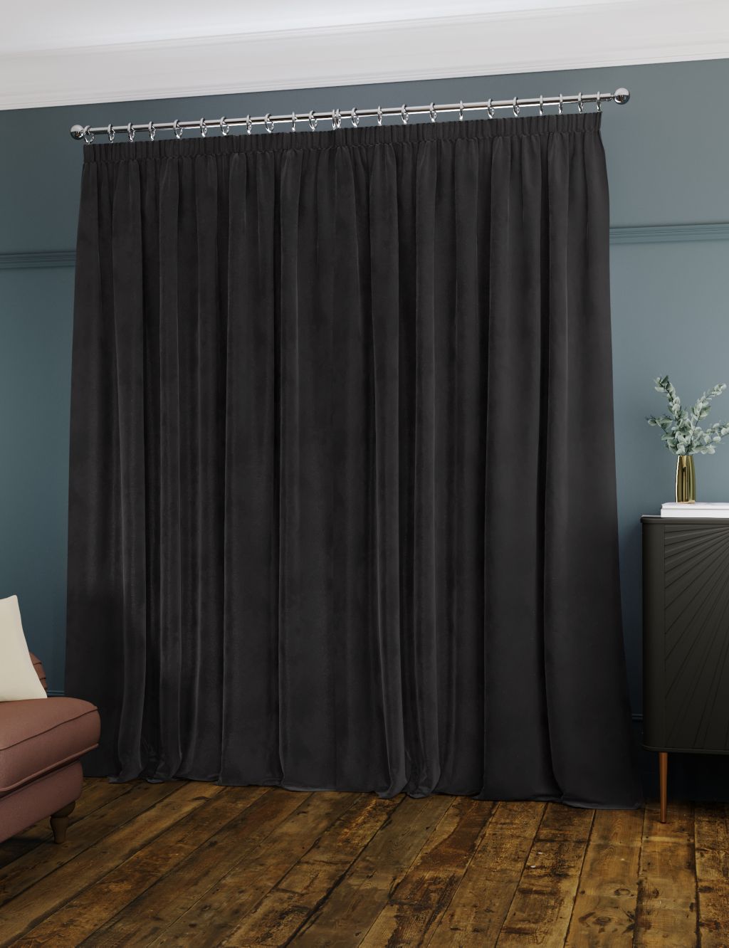 Velvet Pencil Pleat Thermal Curtains | M&S Collection | M&S