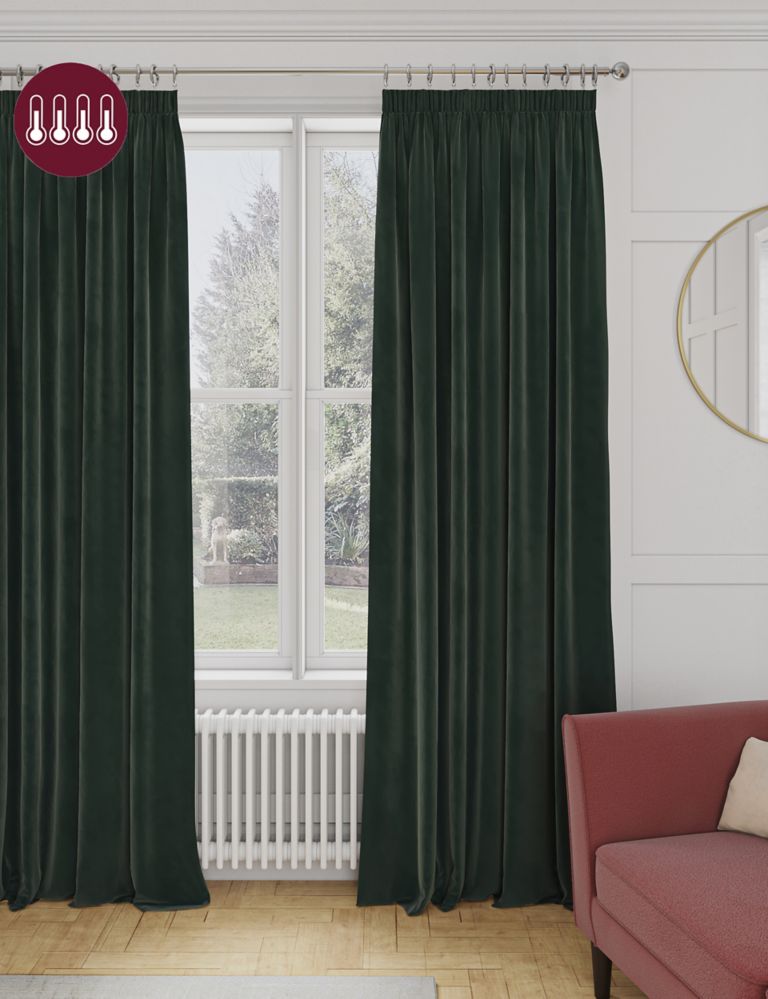 Velvet Pencil Pleat Thermal Curtains 3 of 6