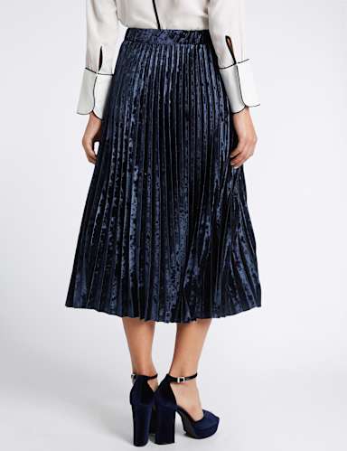 Velvet Pleated A-Line Midi Skirt 5 of 5