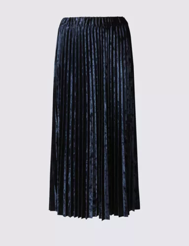 Velvet Pleated A-Line Midi Skirt 2 of 5
