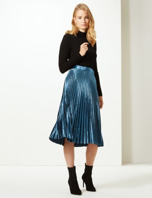 navy velvet pleated skirt