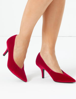 red velvet court shoes
