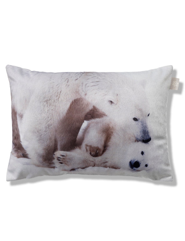 Velvet Polar Bears Print Cushion Image 1 of 2