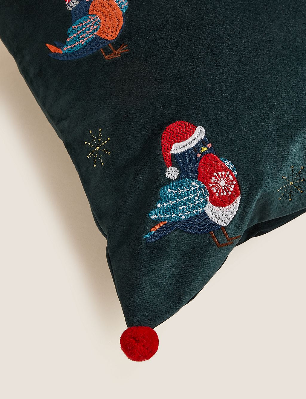 Velvet Robin Embroidered Cushion 5 of 5
