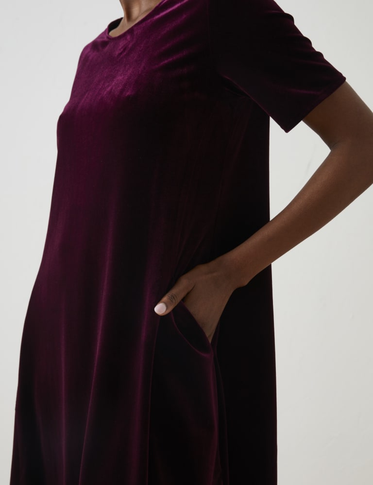 Velvet Round Neck Knee Length Shift Dress 4 of 5