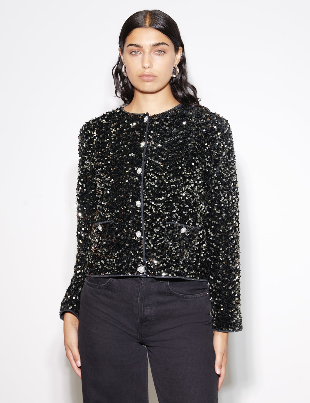 Black sequin short jacket online