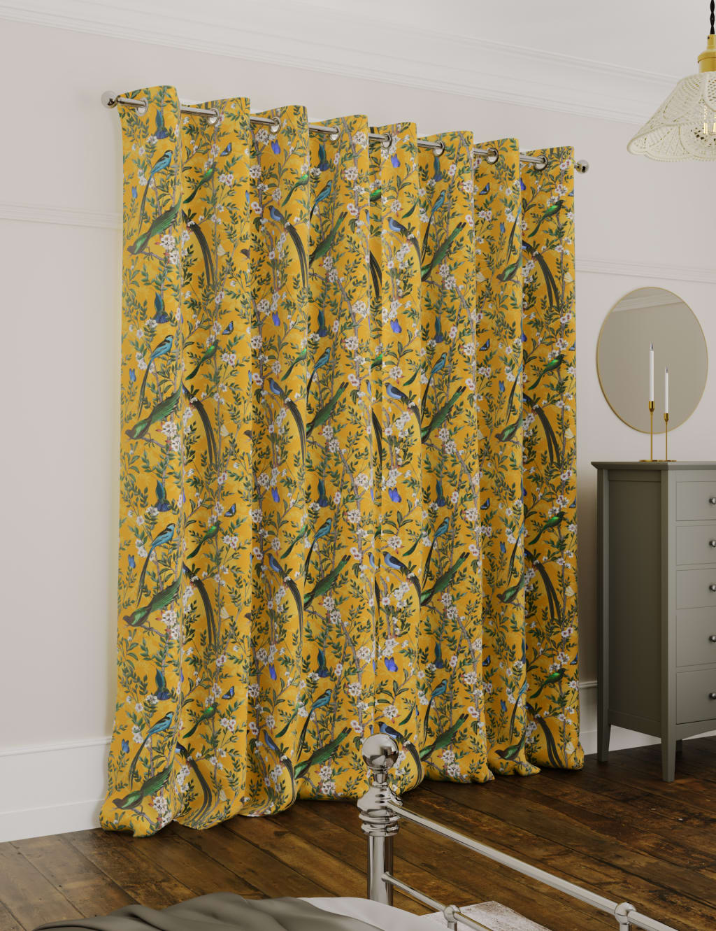 Velvet Spring Bird Eyelet Thermal Curtains M&S Collection M&S