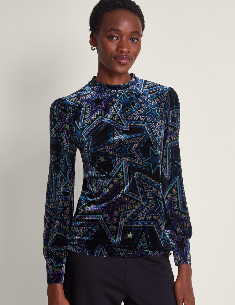 Turtleneck blouse with bow top