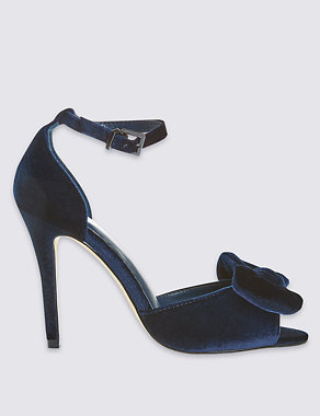 Velvet Stiletto Buckle Bow Sandals with Insolia® Image 2 of 6