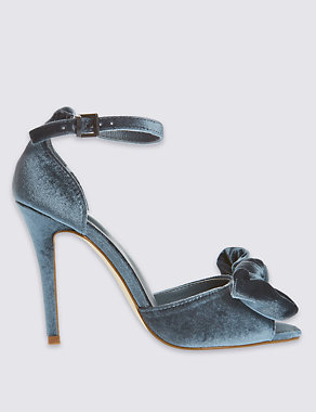 Velvet Stiletto Buckle Bow Sandals with Insolia® Image 2 of 6