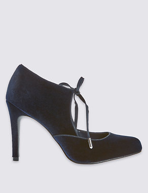 Velvet Stiletto Tie Court Shoes with Insolia® Image 2 of 6