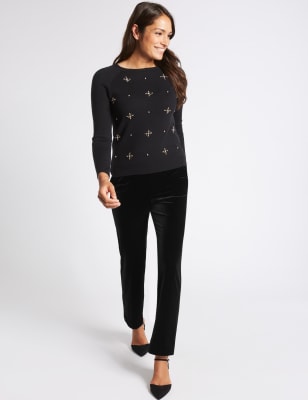 Black Velvet Trousers Womens