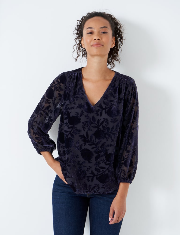 Velvet Textured V-Neck Blouse 1 of 4