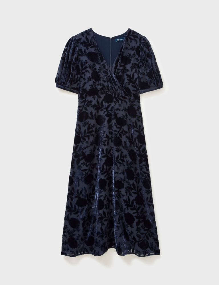 Velvet Textured V-Neck Midi Wrap Dress 2 of 5