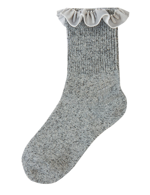 Velvet Trim Ankle Socks with Silk Image 1 of 1