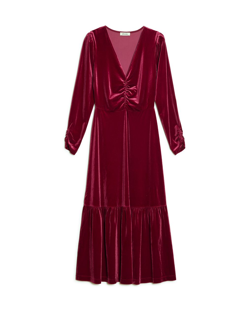 Velvet V-Neck Midi Tiered Waisted Dress | Albaray | M&S