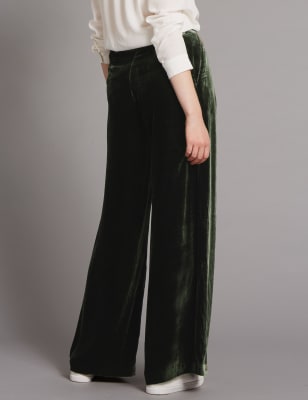 black velvet straight leg trousers