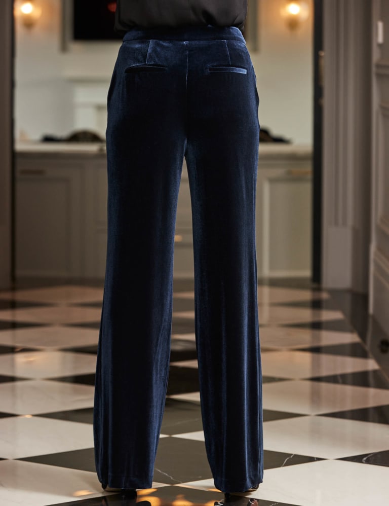 Flared crushed velvet trousers - Cobalt blue - Ladies