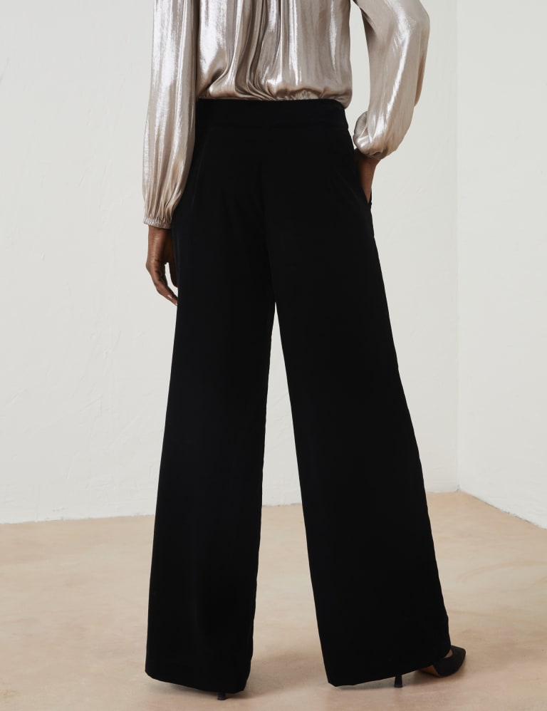 Wide leg black velvet deals trousers