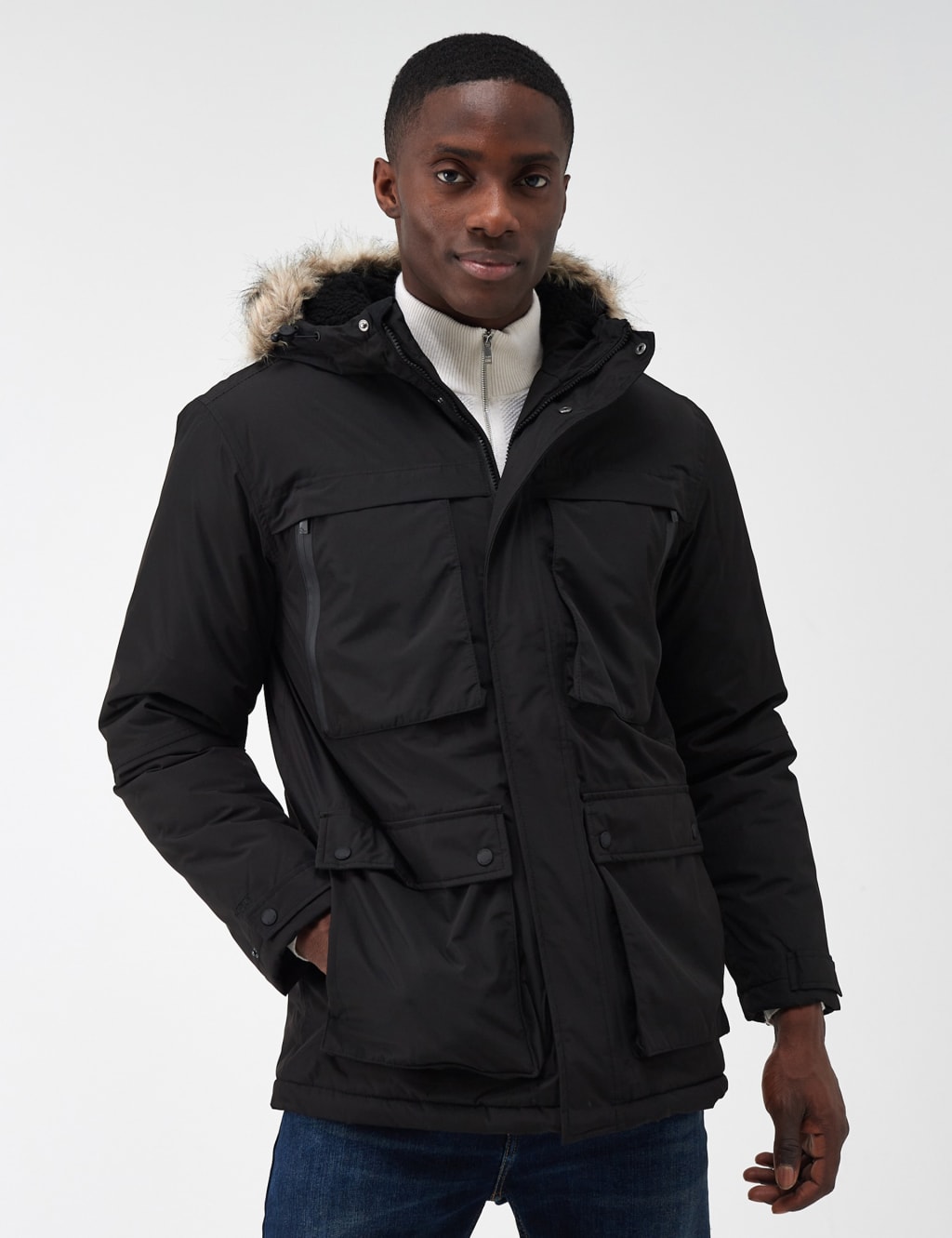 Mens waterproof parka coats with fur hood sale