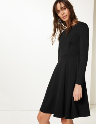 U-WEAR-4-U Ladies Marks & Spencer Long Sleeve Waist Seam FIT and Flare Mini  Dress M&S Collection Petite REG (6 REG, Black) : : Fashion