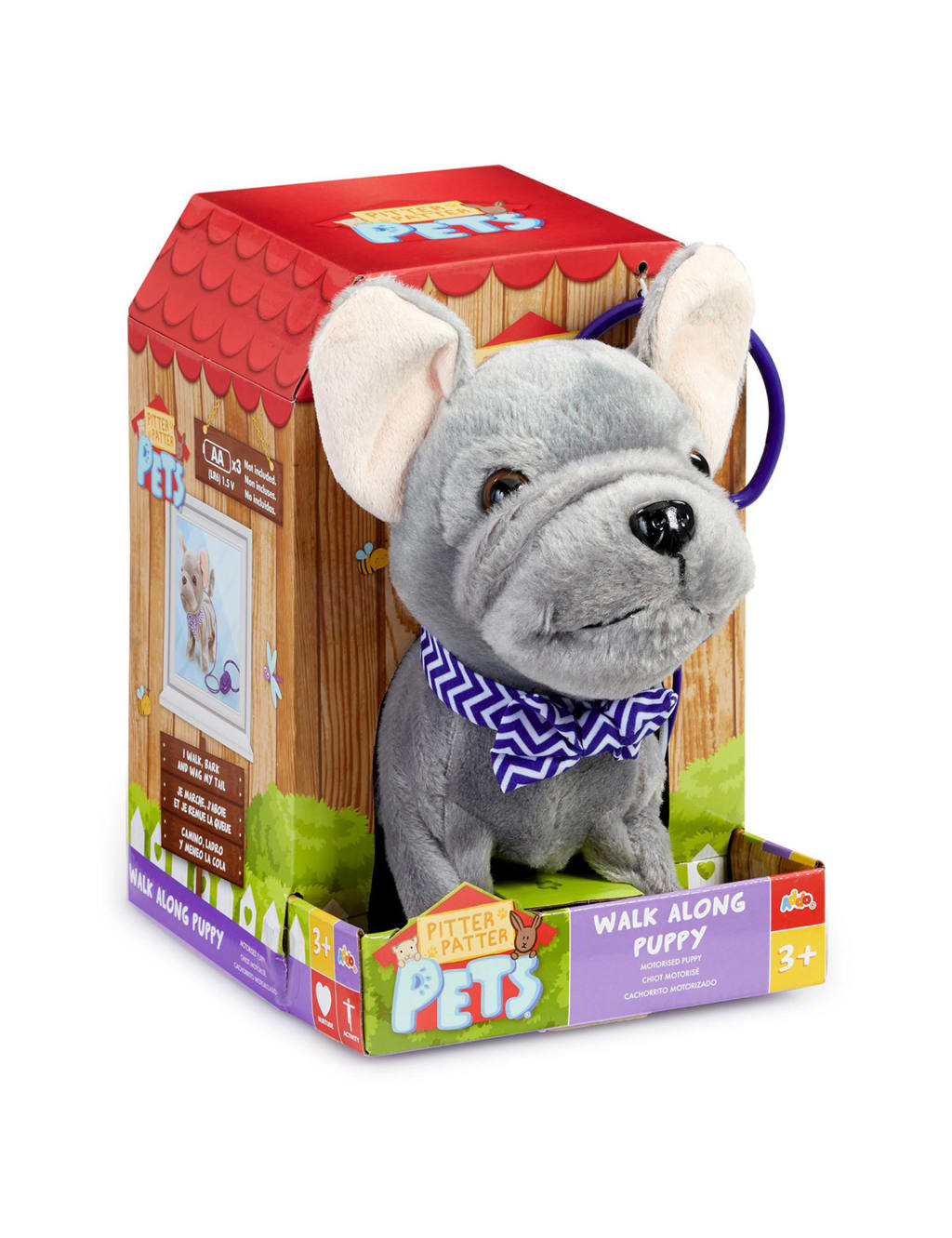 Happy pets shop walk along puppy